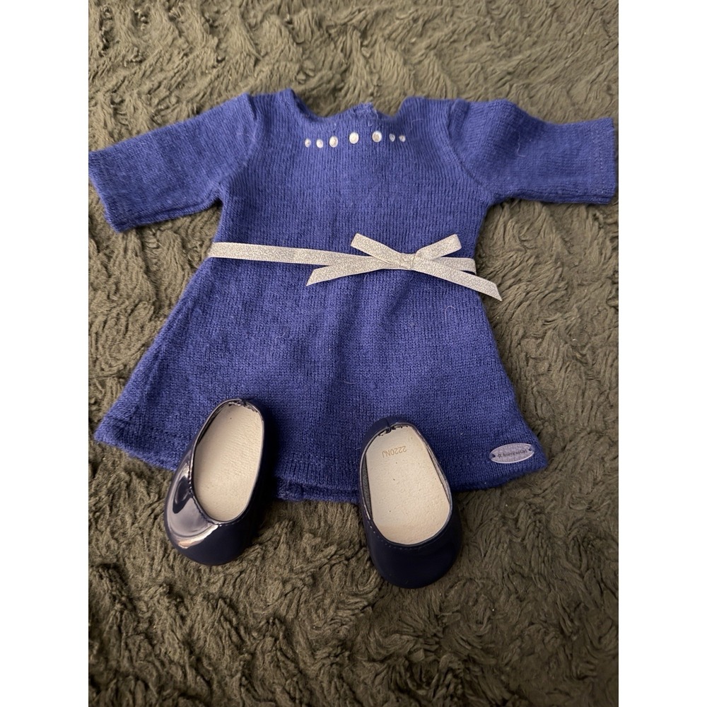 AMERICAN GIRL  DOLL  18in  OUTFIT   ROYAL BLUE RHINESTONED SWEATER DRESS W/shoes